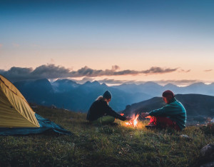 couple camping at night